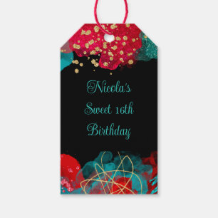 Red Alcohol Ink Sweet 16 Birthday Party Gift Tags