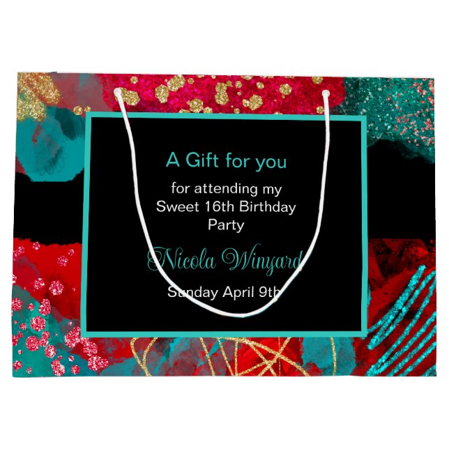 Red Alcohol Ink Sweet 16 Large Gift Bag (Back)