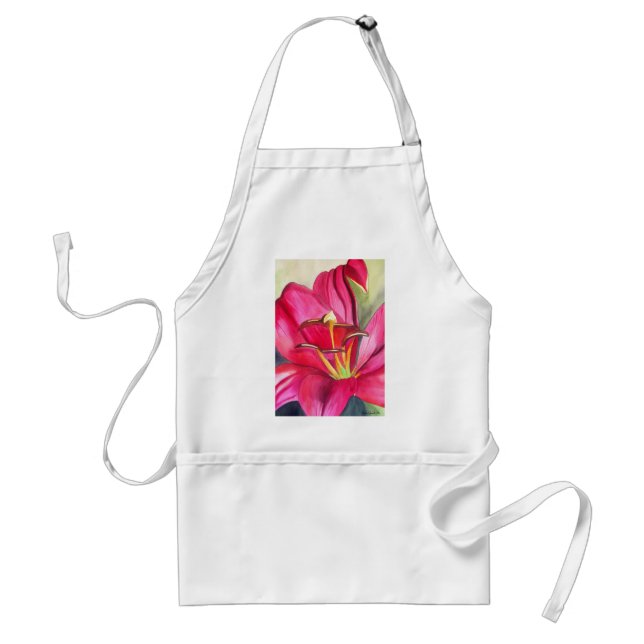 Red Alert Lily watercolor art flower painting Standard Apron (Front)