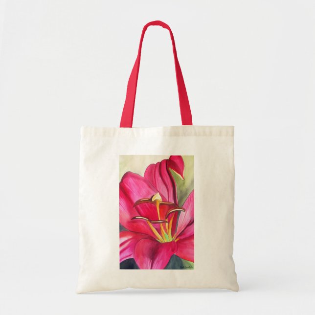 Red Alert Lily watercolor art flower painting Tote Bag (Front)