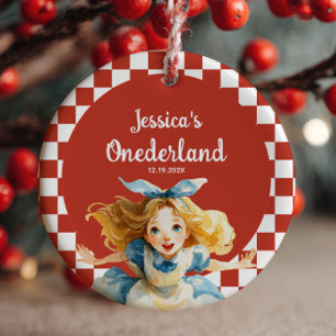 Red Alice in ONEDERLAND First Christmas Photo Ceramic Tree Decoration