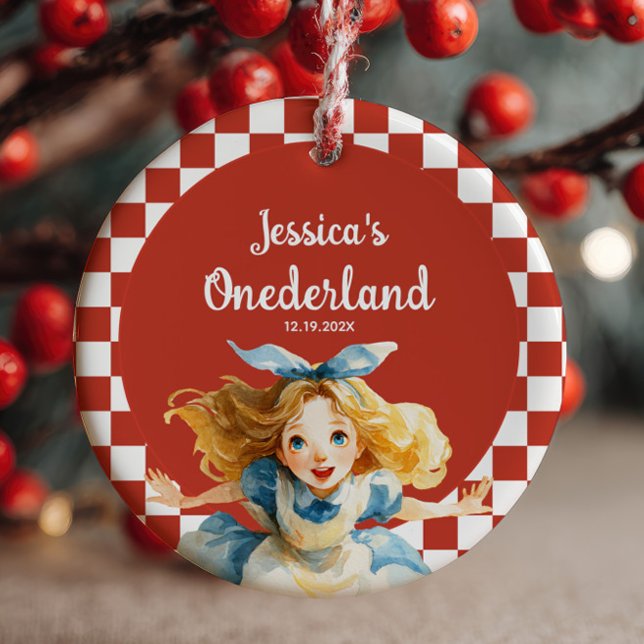 Red Alice in ONEDERLAND First Christmas Photo Ceramic Tree Decoration (Creator Uploaded)