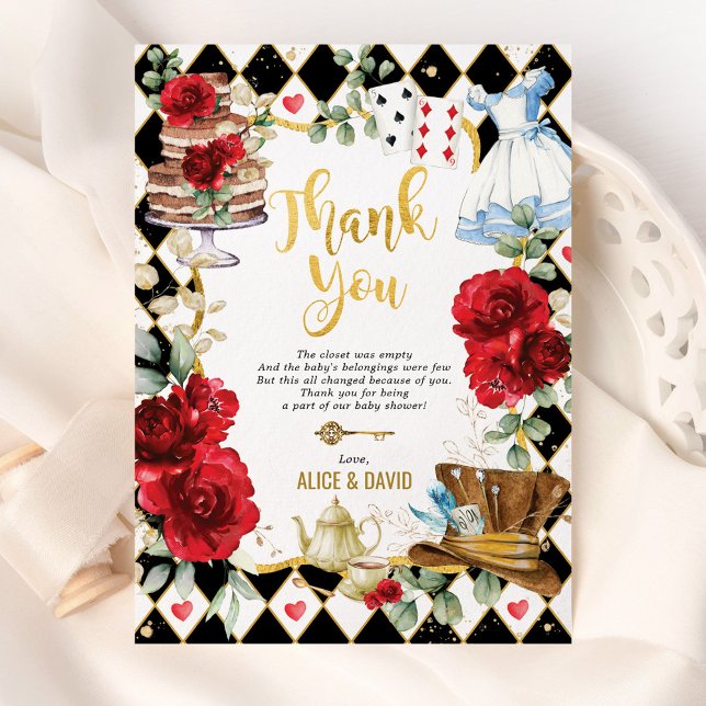 Red Alice in Wonderland Baby Shower Thank You Card (Creator Uploaded)