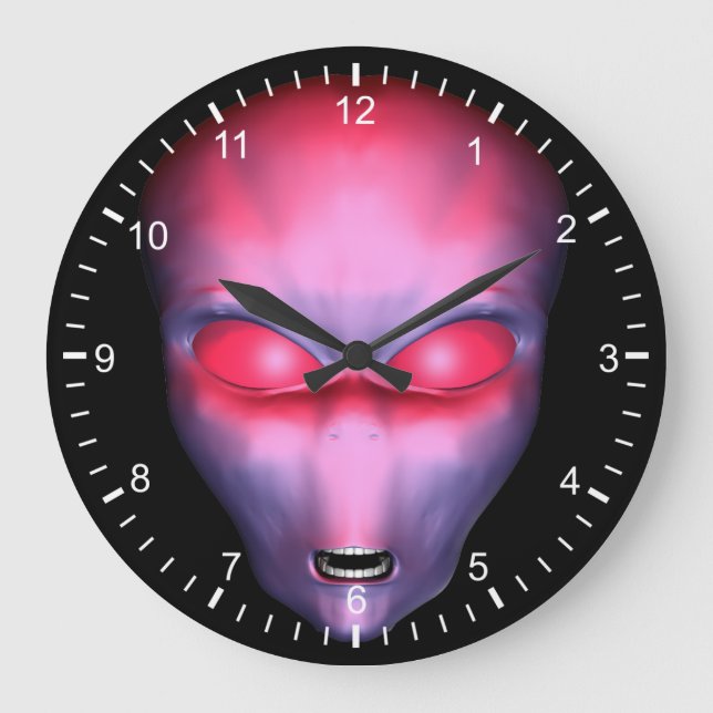 Red Alien Face Large Clock (Front)