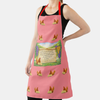 Red All-Over Apron with Chickens & Bible Verse