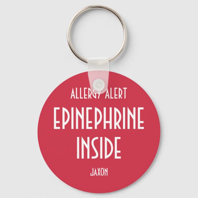 Red Allergy Personalised Medicine Epinephrine Kids Key Ring (Front)