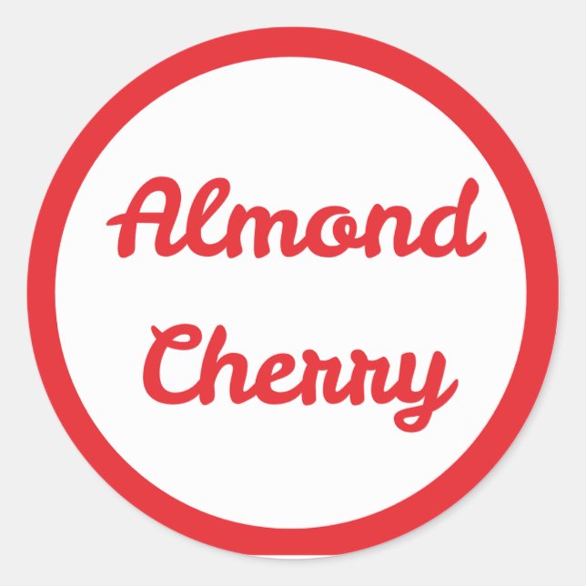 RED Almond Cherry Flavour Round Sticker (Front)