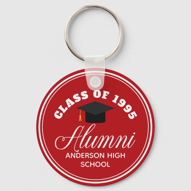 Red Alumni High School Reunion Personalised Key Ring (Front)
