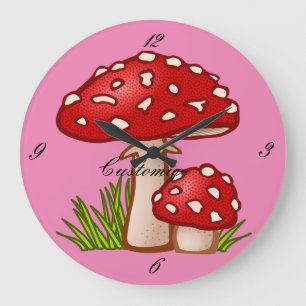 Red Amanita Mushrooms Thunder_Cove Large Clock