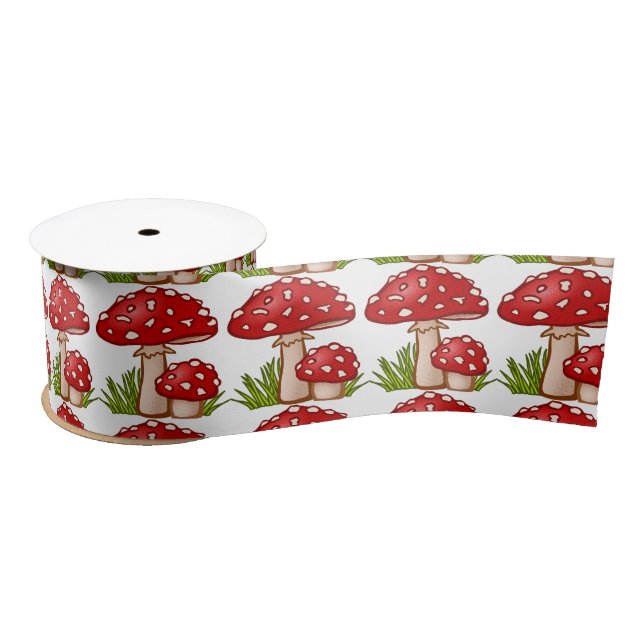 Red Amanita Mushrooms Thunder_Cove Satin Ribbon (Spool)