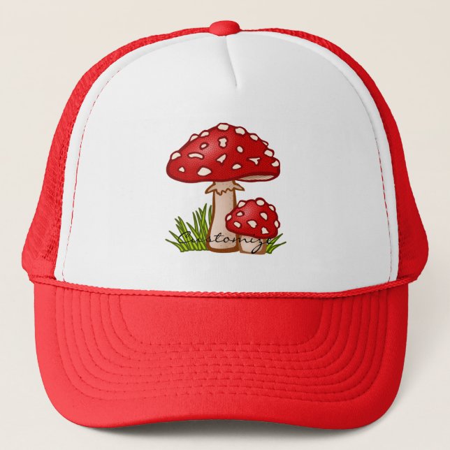 Red Amanita Mushrooms Thunder_Cove Trucker Hat (Front)