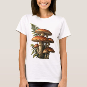 Red Amanita Mushrooms with Fern Botanical T-Shirt