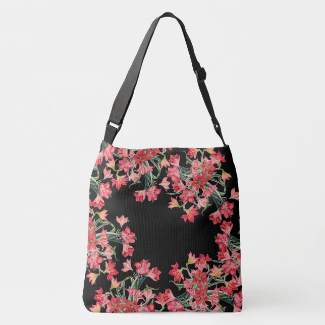 Red Amarylis Flowers Floral Shoulder Tote Bag (Back)