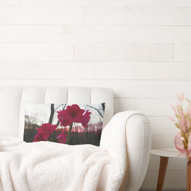 Red Amaryllis and Winter Sunrise Lumbar Cushion (Couch)