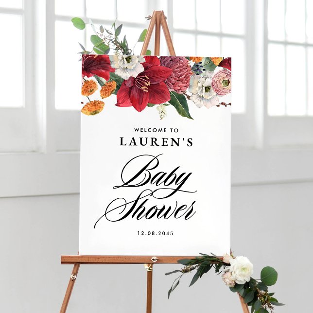 Red Amaryllis Botanical Baby Shower Welcome Poster (Creator Uploaded)