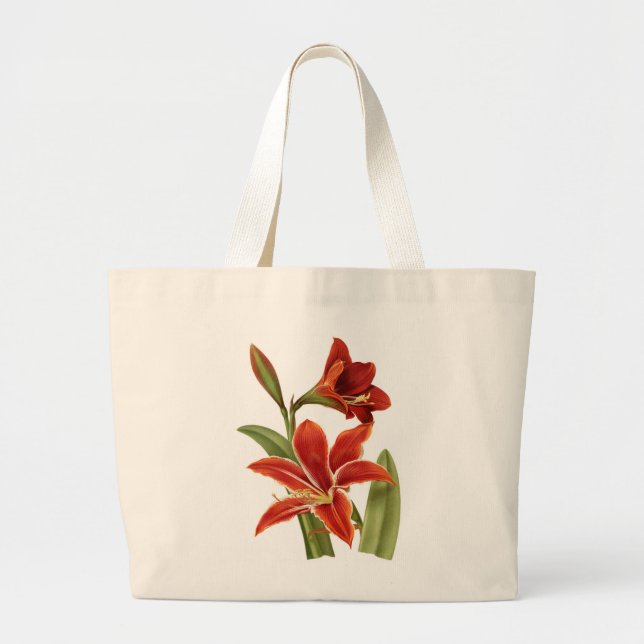 Red Amaryllis Botanical Print Large Tote Bag (Front)