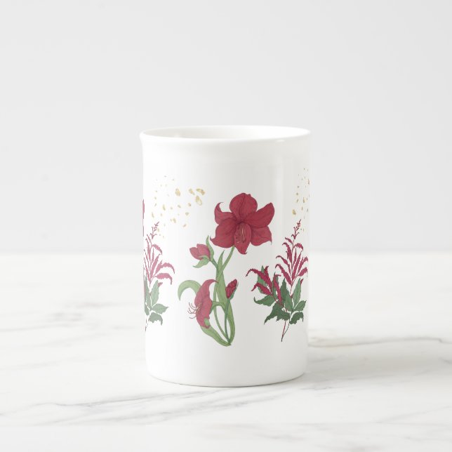 Red Amaryllis Festive Bone China Tea Mug (Front)