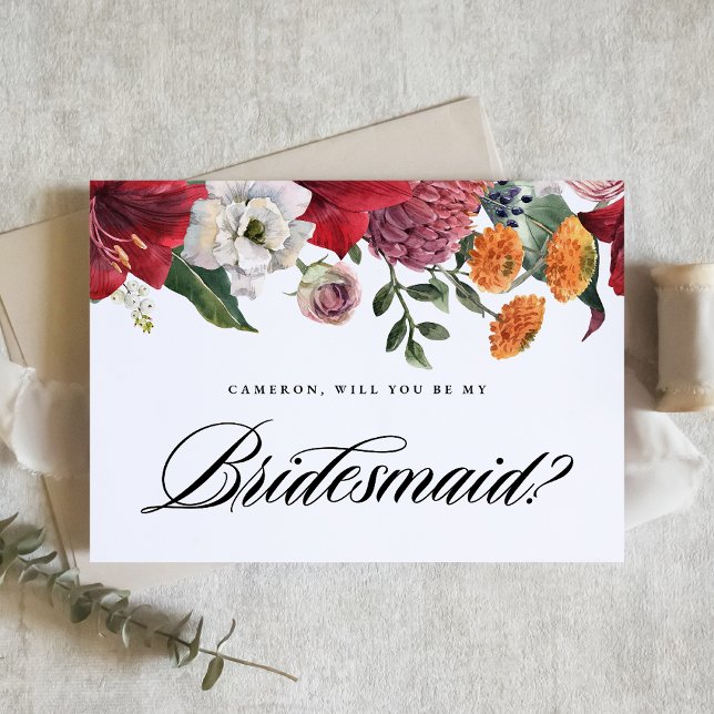 Red Amaryllis Floral Will You Be My Bridesmaid Postcard (Creator Uploaded)