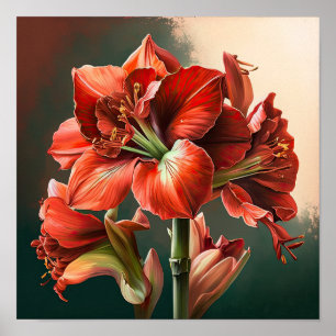 Red Amaryllis Flower Art Print Poster