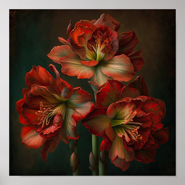 Red Amaryllis Flower Art Print Poster (Front)
