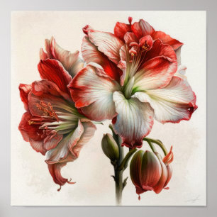 Red Amaryllis Flower Art Print Poster
