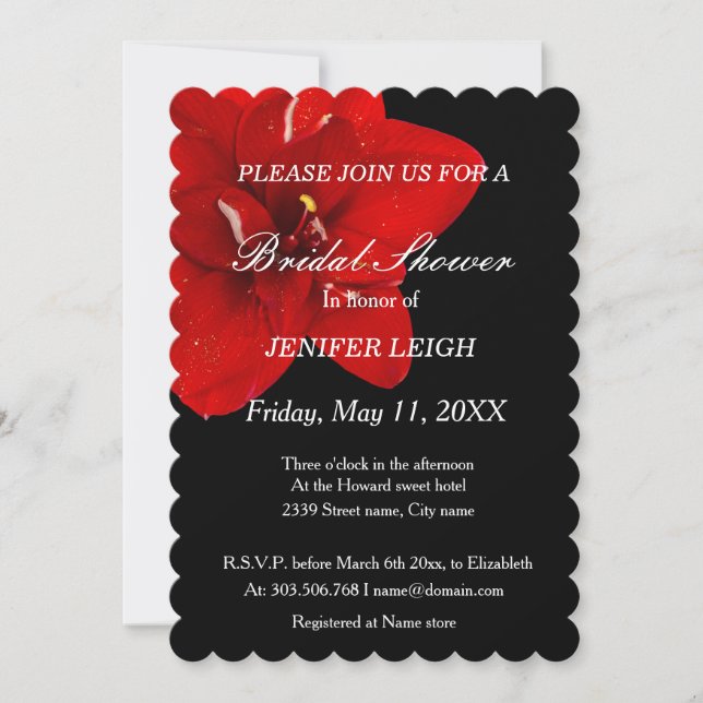 Red Amaryllis flower Bridal shower Invitation (Front)