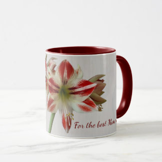 Red amaryllis flower mug with custom text