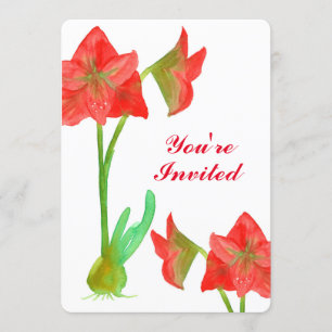 Red Amaryllis Flowers 50th Birthday Party Invite