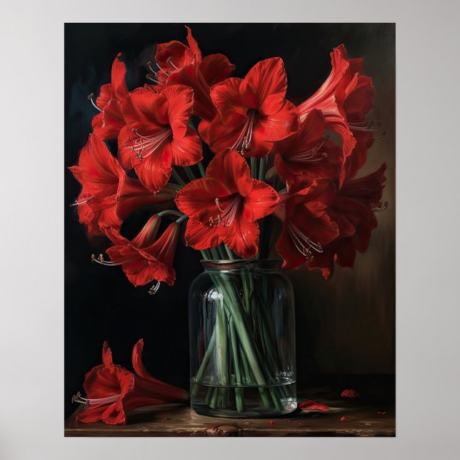 Red Amaryllis Flowers Art Print Poster (Front)