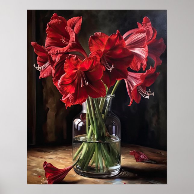 Red Amaryllis Flowers Art Print Poster (Front)