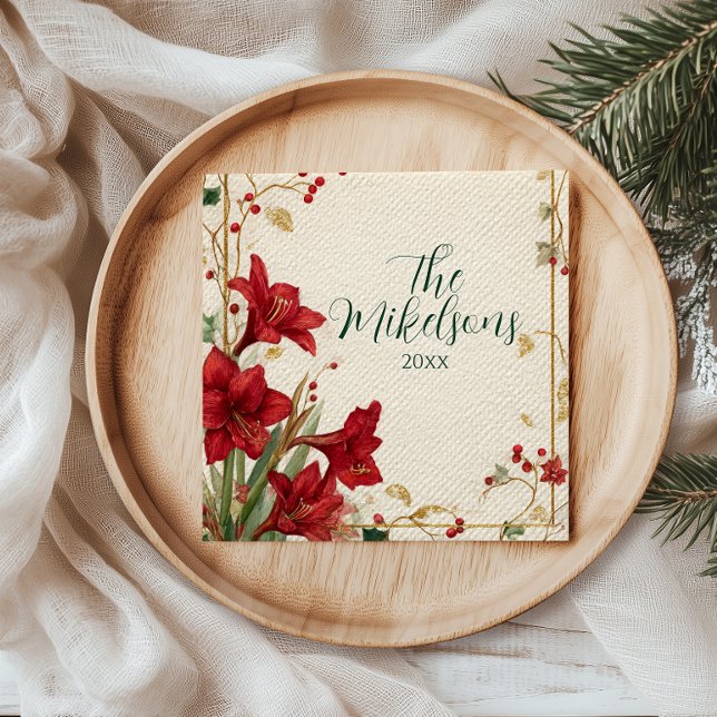 Red Amaryllis Rustic Christmas Napkin (Creator Uploaded)