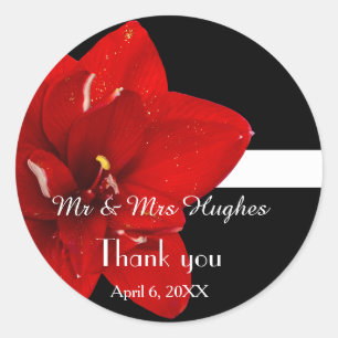 Red Amaryllis wedding Thank you Classic Round Sticker