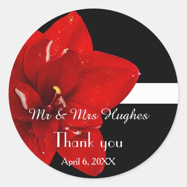 Red Amaryllis wedding Thank you Classic Round Sticker (Front)