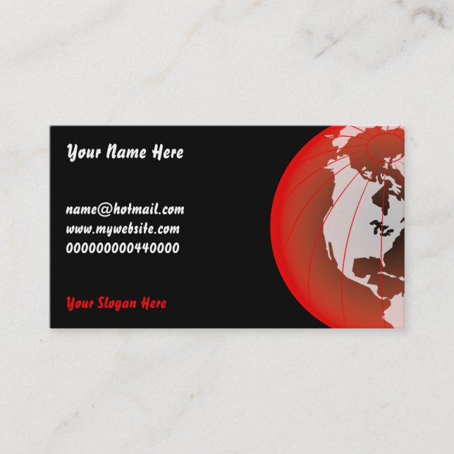 Red America Globe, Your Name Here, Business Card (Front)