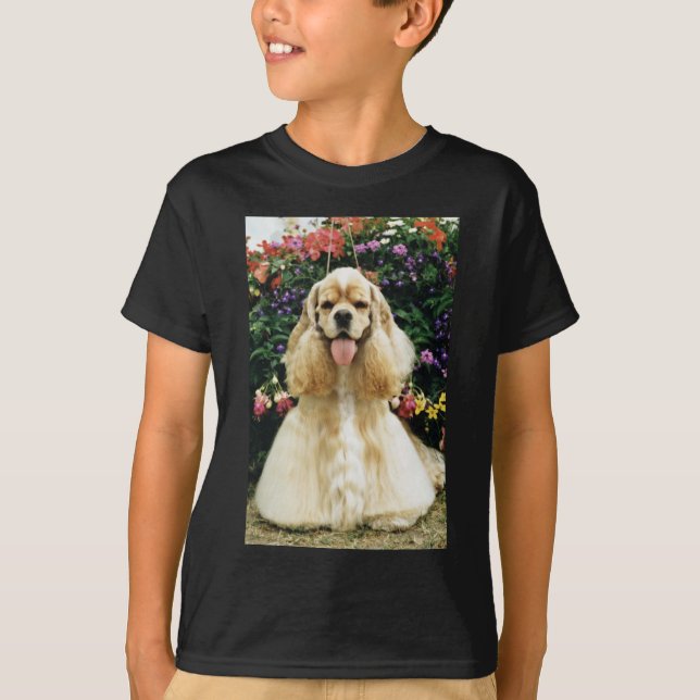 Red American cocker spaniel, champion flowers T-Shirt (Front)