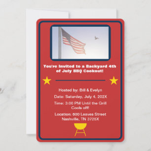Red American flag 4th of July barbeque  Invitation
