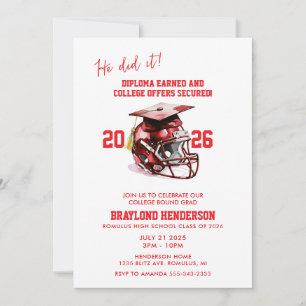 Red American Football Graduation Party Invitation