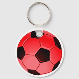 Red American Soccer or Association Football Ball Key Ring