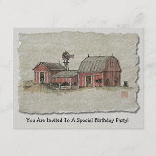 Red Amish Barn & Windmill Invitation