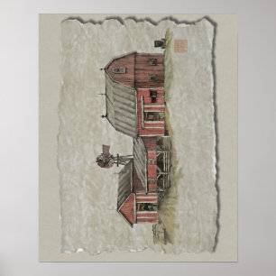 Red Amish Barn & Windmill Poster