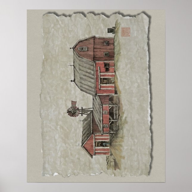 Red Amish Barn & Windmill Poster (Front)