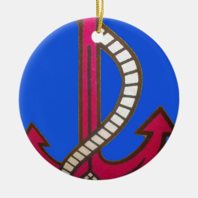 Red Anchor Art Print Ceramic Tree Decoration (Front)