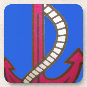 Red Anchor Art Print Coaster