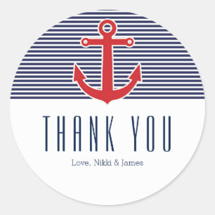 Red Anchor Nautical Blue & White Striped Stickers