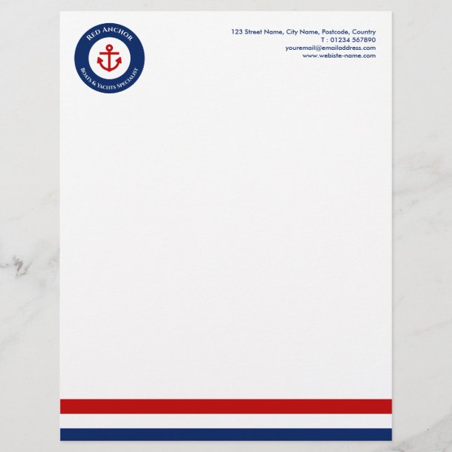 Red Anchor Nautical Boat Yacht Nautical Related  Custom Letterhead (Front)