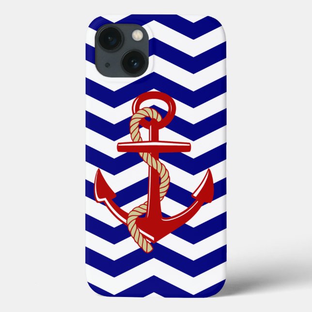 Red Anchor Nautical Chevron Stripes Case-Mate iPhone Case (Back)