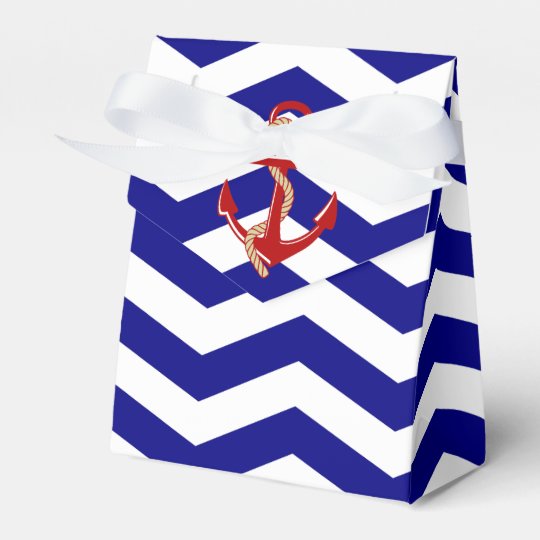 Red Anchor Nautical Chevron Stripes Favour Box Zazzle Co Uk