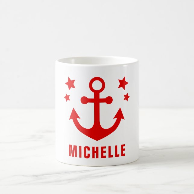 Red Anchor Nautical Clipart & Stars  Coffee Mug (Center)