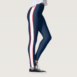 Red Anchor Nautical Red White Stripes Navy Blue Leggings