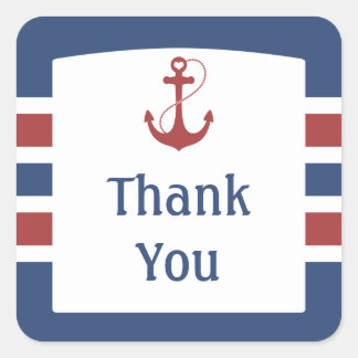 Red Anchor Nautical Thank You Square Sticker